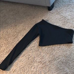 PLT One shoulder Black Long Sleeve Tee